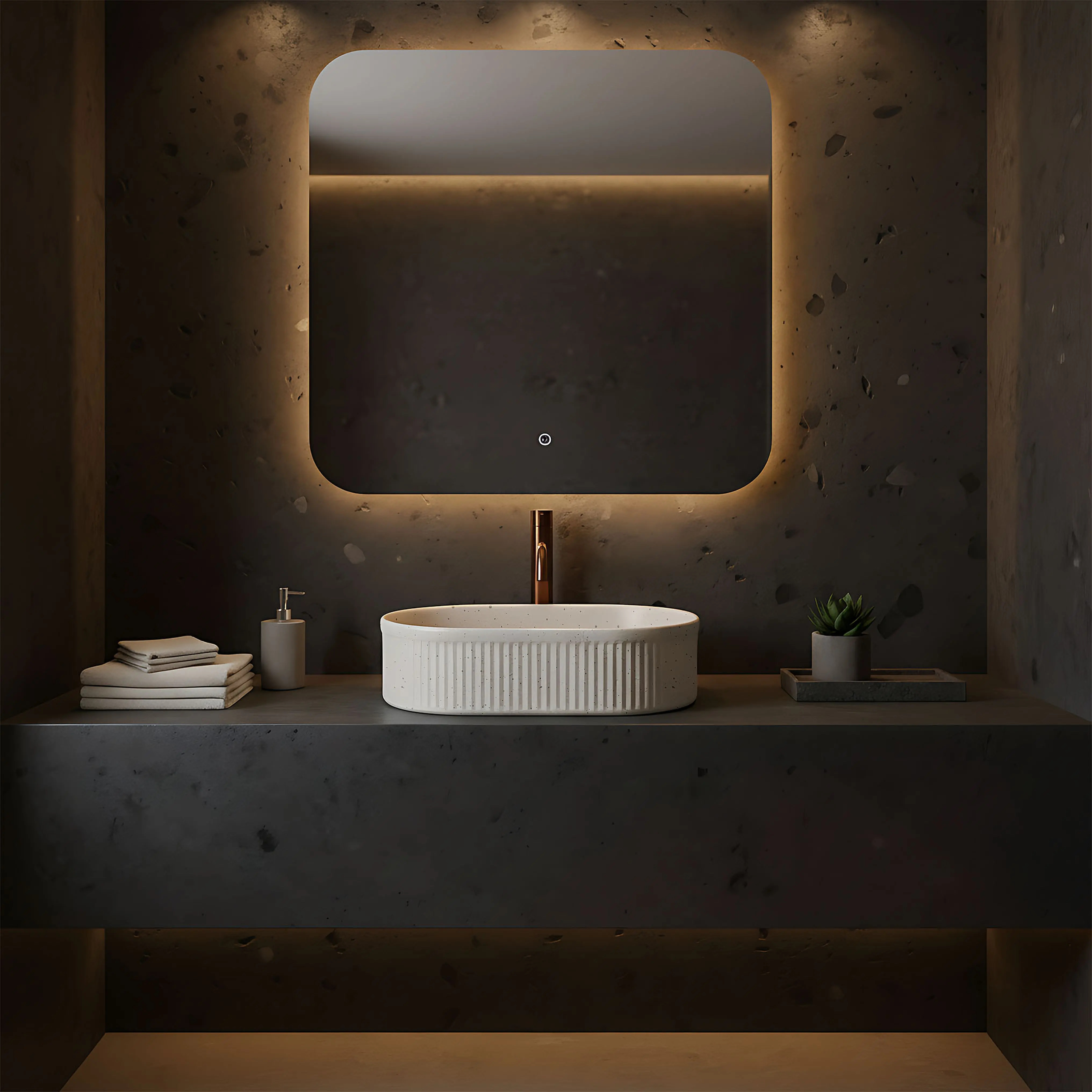 Νιπτήρας Επικαθήμενος Rea Sandy 49x31x13 cm Ματ Μπεζ (Απομίμηση Πέτρας)