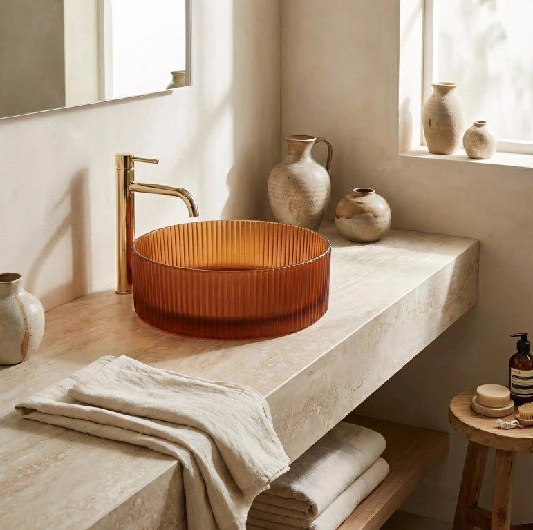 Νιπτήρας Επικαθήμενος Rea Suri Brown (Γυάλινος) - 50 x 40 cm