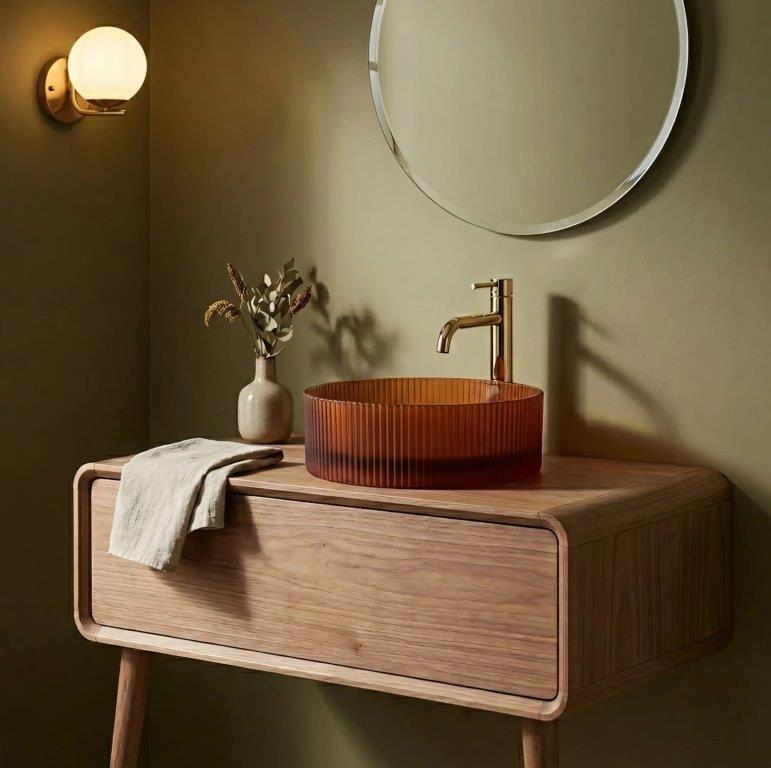 Νιπτήρας Επικαθήμενος Rea Suri Brown (Γυάλινος) - 50 x 40 cm