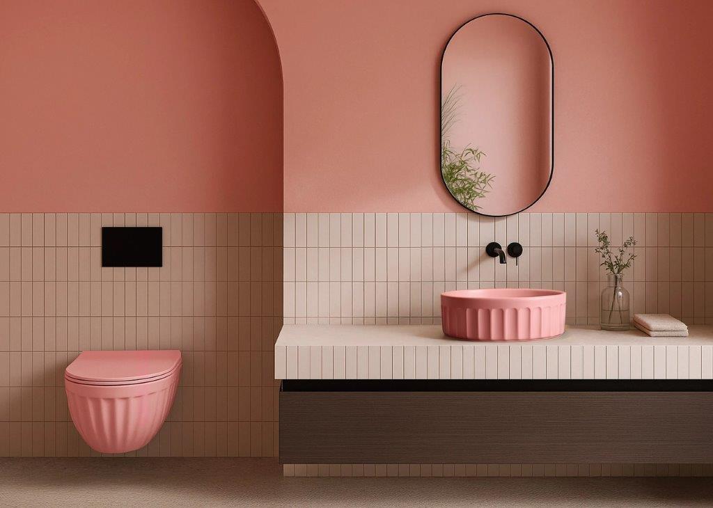 Σετ Κρεμαστή Λεκάνη & Επιτραπέζιος Νιπτήρας Πορσελάνης Rea Light Pink Matt